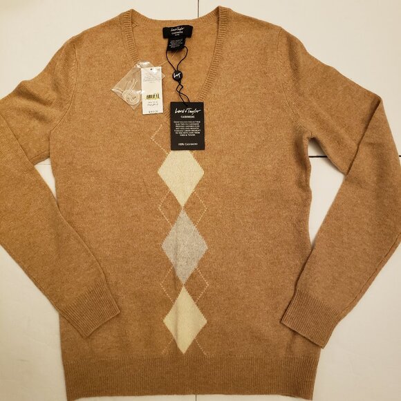 Lord & Taylor Sweaters - Lord & Taylor Cashmere Argyle V-Neck Long Sleeve Pullover Sweater